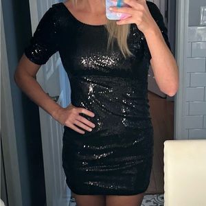Black sequin low back dress